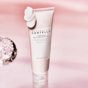 Rich foam texture of SKIN1004 Poremizing Cleanser lathered on hand
