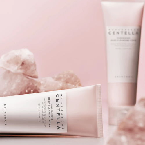 Product tube with clean pink and white packaging