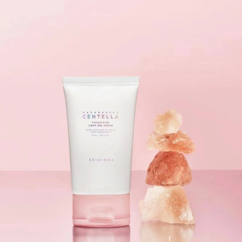 SKIN1004 gel cream packaging in soft pink minimalist design