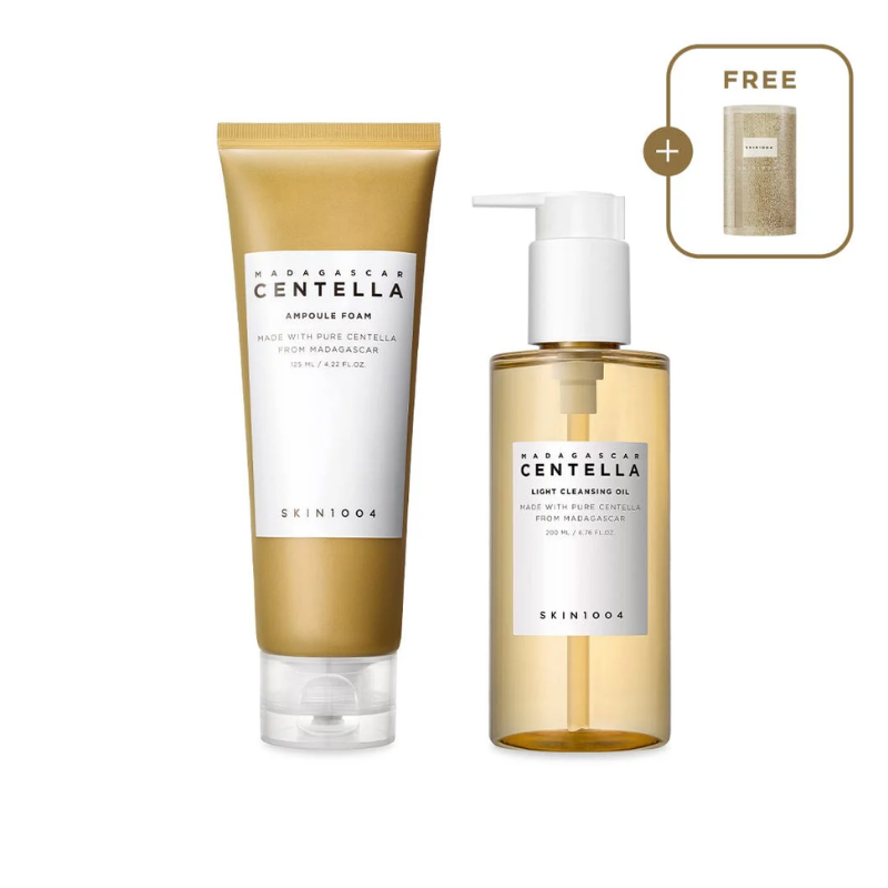 SKIN1004 Centella Double Cleansing Duo with oil and foam cleanser bottles