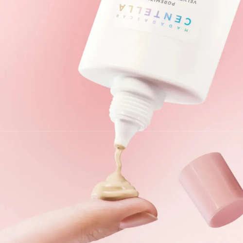 Velvet matte sunscreen texture shown on hand before blending